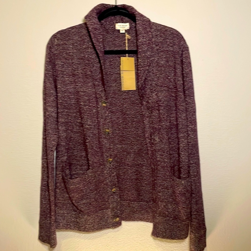 Club Monaco Italian Yarn Heather Burgundy Wine Men Cardigan